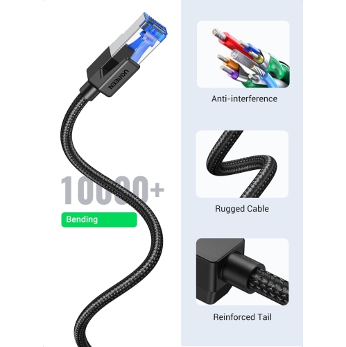 Câble Ethernet Cat 8 DE 10 PI; Câble réseau haute vitesse tressé 40 Gb/s; Câble réseau RJ45 de 2000 MHz; câbles réseau local robuste C blindé