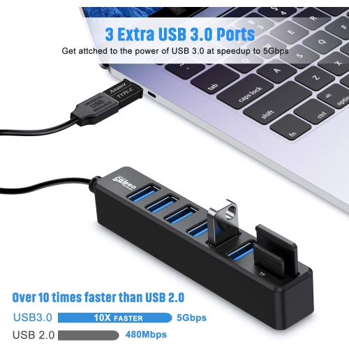 Auanoz USB Hub, USB Splitter, 6-Port HUB External Combo USB 2.0 HUB+SD Multi-Function Card Reader for Mac Pro/Mini, iMac, Ps