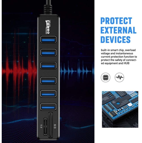 Auanoz USB Hub, USB Splitter, 6-Port HUB External Combo USB 2.0 HUB+SD Multi-Function Card Reader for Mac Pro/Mini, iMac, Ps