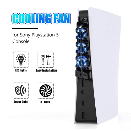 PS5 Cooling Fan with LED Light, PS5 Accessories Cooler Fan for Playstation 5 Digital & Disc Edition Console