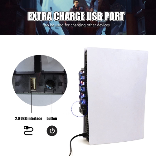PS5 Cooling Fan with LED Light, PS5 Accessories Cooler Fan for Playstation 5 Digital & Disc Edition Console