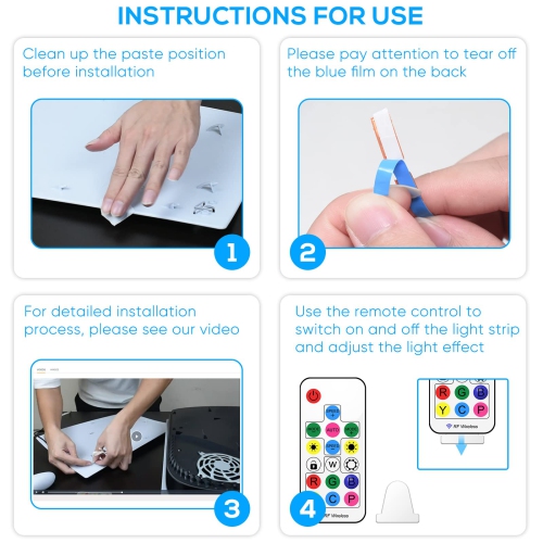 RGB Light Strip for PS5, MENEEA USB LED Light Bar for PlaySation 5 Console with IR Remote, DIY Lamp Strips Kit for PS5 Decor