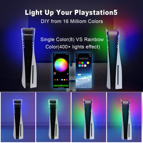 Bande lumineuse DEL RVB pour console PlayStation 5, bande lumineuse DEL BFUNCO 5050, 8 couleurs 400 effets, synchronisation de la musique,