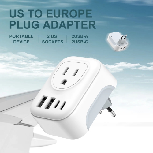 Adaptateur d'alimentation international 3-en-1 avec 2 ports USB, prise européenne/prise américaine