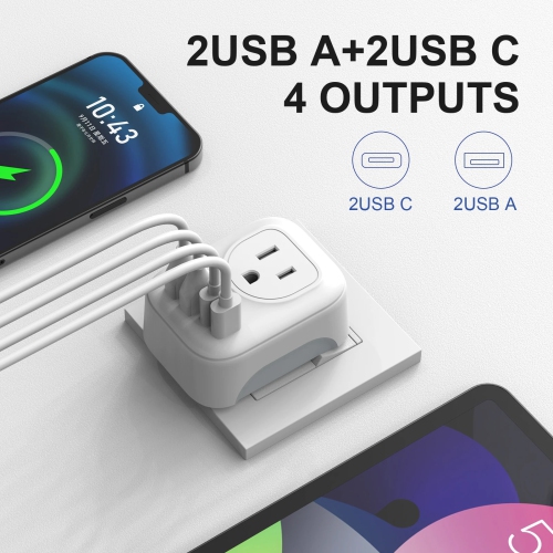 Adaptateur d'alimentation international 3-en-1 avec 2 ports USB, prise européenne/prise américaine