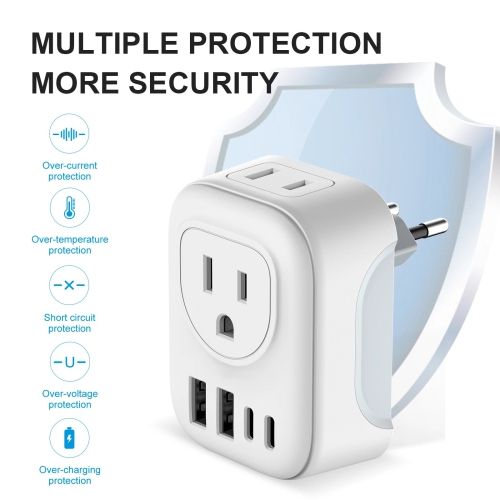 Adaptateur d'alimentation international 3-en-1 avec 2 ports USB, prise européenne/prise américaine