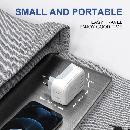 Adaptateur d'alimentation international 3-en-1 avec 2 ports USB, prise européenne/prise américaine