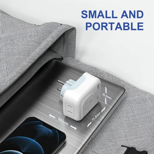 Adaptateur d'alimentation international 3-en-1 avec 2 ports USB, prise européenne/prise américaine