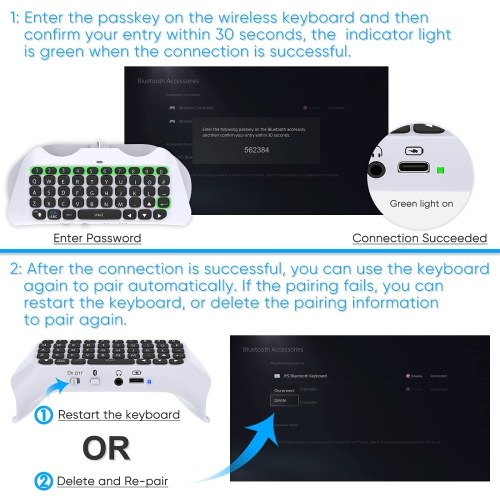 Wireless Keyboard Compatible with PS5 Controller, YUANHOT Accessories Bluetooth 3.0 Gamepad Compatible with Playstation 5 Co