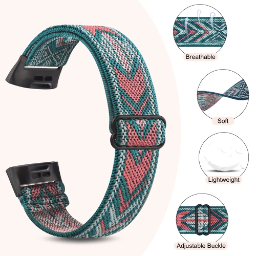 2 Pack Adjustable Elastic Bands Compatible for for Fitbit Charge 4 / Fitbit Charge 3 / Fitbit Charge 3 SE, Soft Stretchy Nyl