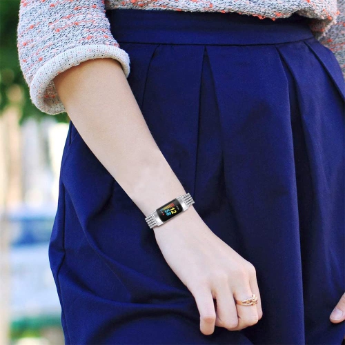 Compatible with Fitbit Charge 5 Wristband Stainless Steel Metal Band Bracelet Jewel Strap Replacement Crystal Bands for Char