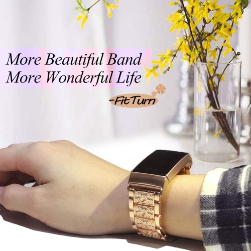 FitTurn for Compatible with Fitbit Charge 3 Bands/ Charge 4 Bands, Bling Bling Crystal Stainless Steel Solid Metal Adjustabl