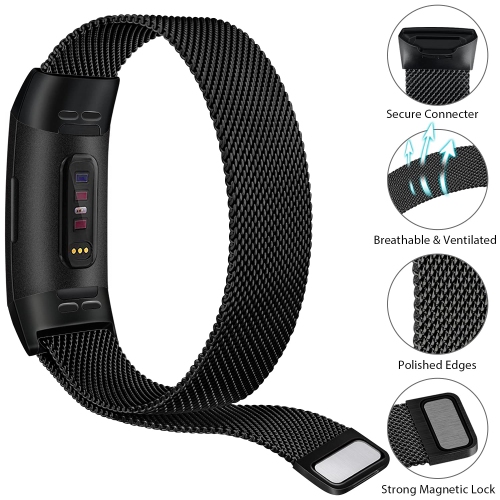Metal Band Compatible with Fitbit Charge 4 Bands, Fitbit Charge 3 / Fitbit Charge 3 SE Bands, Adjustable Stainless Metal Wristband Bracelet Strap for