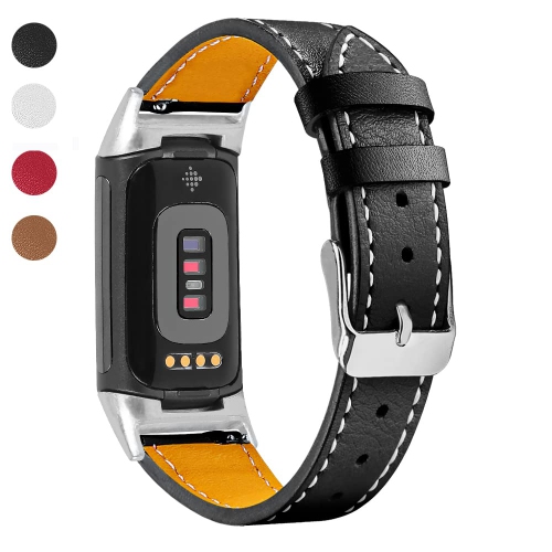 Genuine Leather Wrist Bands for Fitbit Charge 5 Advanced Fitness & Health Tracker Accessories Replacement Sports Watchbands