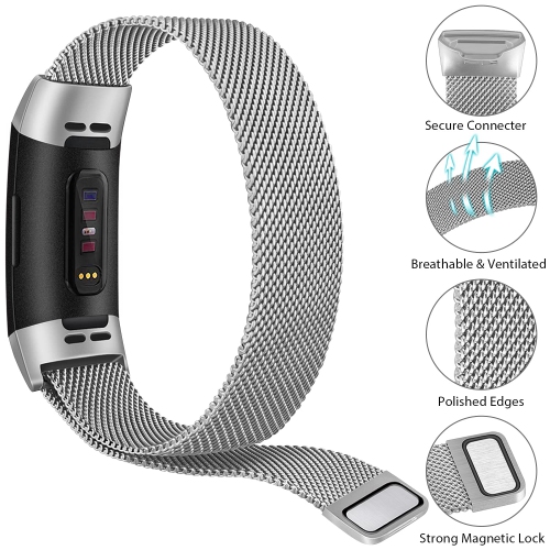 Amzpas Metal Band Compatible with Fitbit Charge 4 Bands, Fitbit Charge 3 / Fitbit Charge 3 SE Bands, Adjustable Stainless Me