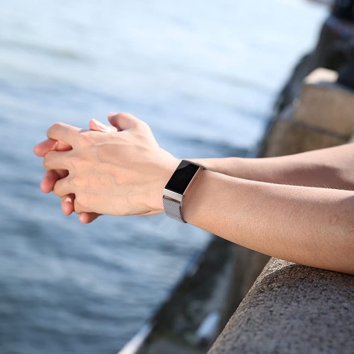 Amzpas Metal Band Compatible with Fitbit Charge 4 Bands, Fitbit Charge 3 / Fitbit Charge 3 SE Bands, Adjustable Stainless Me