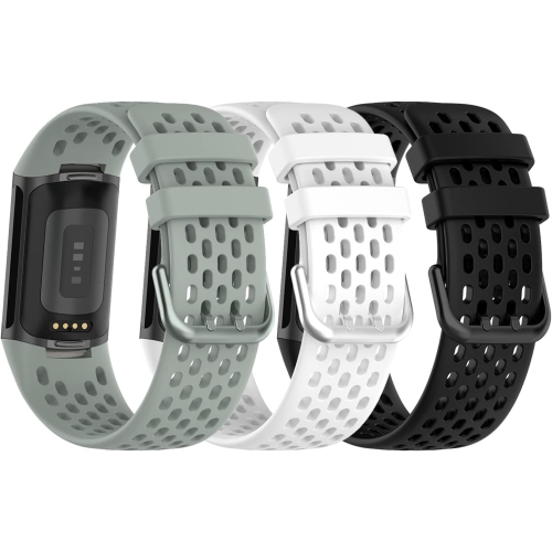 Silicone Bands Compatible with Fitbit Charge 5 Bands for Women Men, Adjustable Breathable Soft Silicone Sport Replacement Watch Band Straps