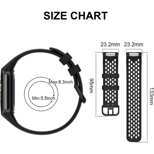 Silicone Bands Compatible with Fitbit Charge 5 Bands for Women Men, Adjustable Breathable Soft Silicone Sport Replacement Watch Band Straps