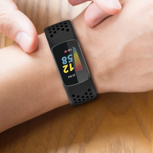 Silicone Bands Compatible with Fitbit Charge 5 Bands for Women Men, Adjustable Breathable Soft Silicone Sport Replacement Watch Band Straps