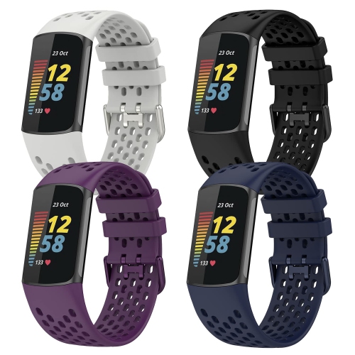 HLD 4 Pack Silicone Bands Compatible With Fitbit Charge 5 Bands Women Men, Adjustable Breathable Soft Silicone Sport Watch Band