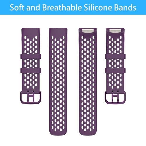 4 Pack Silicone Bands Compatible with Fitbit Charge 5 Bands Women Men, Adjustable Breathable Soft Silicone Sport Watch Band