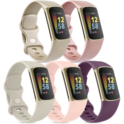 Paquet de 5 bracelets de rechange en silicone souple pour femmes,  compatibles avec le bracelet charge 5 de Fitbit