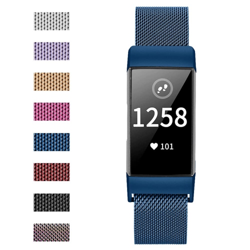 Relting Stainless Steel Mesh Watch Band for Fitbit Charge 3/Fitbit Charge 4/Fitbit Charge 3 SE/Fitbit Charge 4 SE, Metal Rep