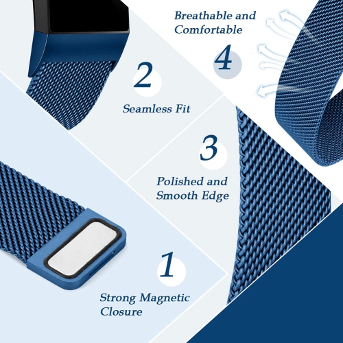 Relting Stainless Steel Mesh Watch Band for Fitbit Charge 3/Fitbit Charge 4/Fitbit Charge 3 SE/Fitbit Charge 4 SE, Metal Rep