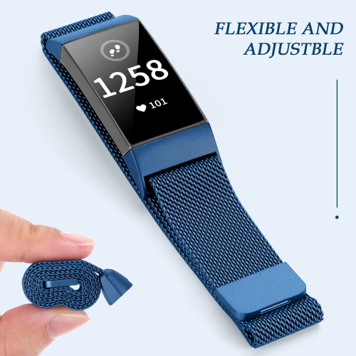 Relting Stainless Steel Mesh Watch Band for Fitbit Charge 3/Fitbit Charge 4/Fitbit Charge 3 SE/Fitbit Charge 4 SE, Metal Rep