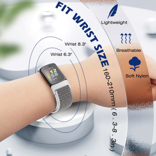 AVOD Sport Loop Nylon Watch Bands Only Compatible with Fitbit Charge 5 Bands, Adjustable Breathable Replacement Soft Nylon L