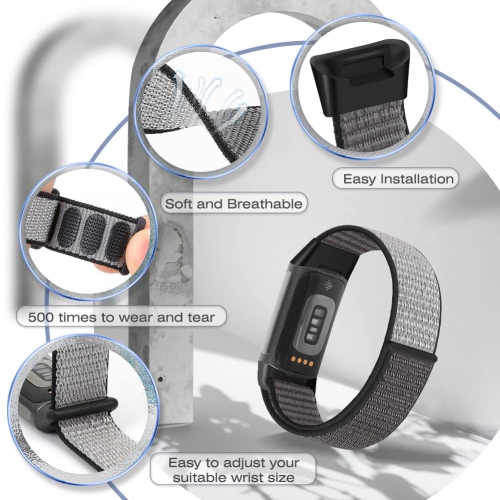 AVOD Sport Loop Nylon Watch Bands Only Compatible with Fitbit Charge 5 Bands, Adjustable Breathable Replacement Soft Nylon L