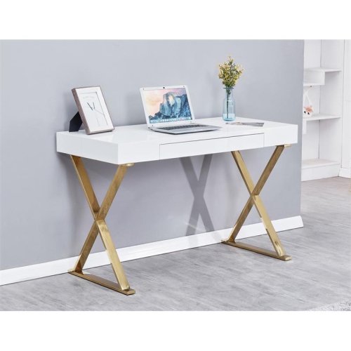 Best Master Modern Stainless Steel Frame Computer Desk - Gold High Gloss