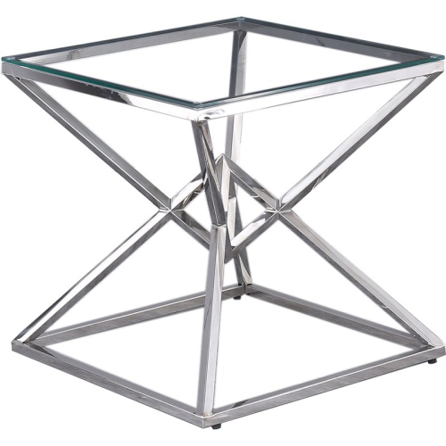 BEST MASTER  Furniture 22" Modern Clear Tempered Glass Side Table In In Silver