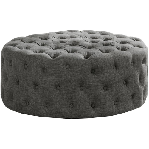 BEST MASTER  Furniture Anderson 40" Round Linen Fabric Ottoman In In Gray