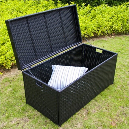 Jeco Wicker Patio Storage Deck Box in Black