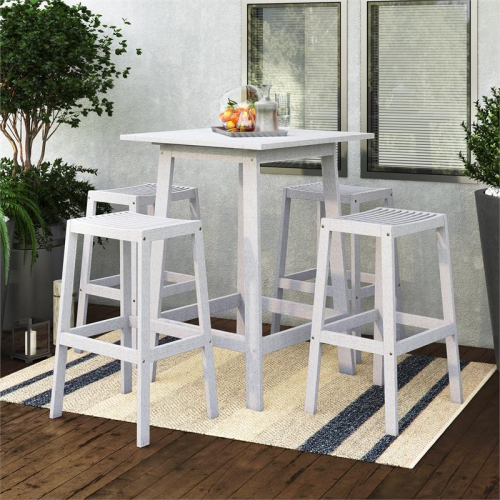 CorLiving Miramar White Washed Wood Outdoor Pub Set - 5pc