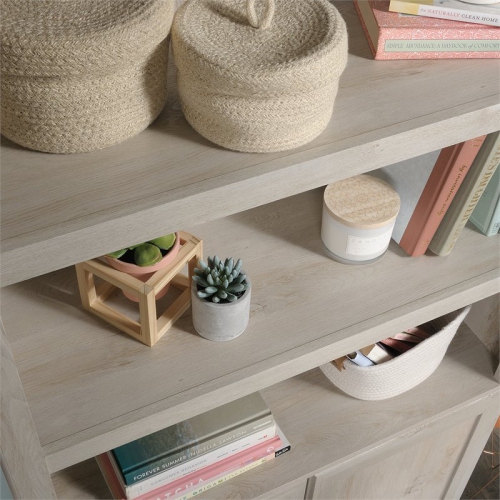 Pemberly Row Storage 3-Shelf 2-Door Tall Wood Bookcase in Chalked Chestnut