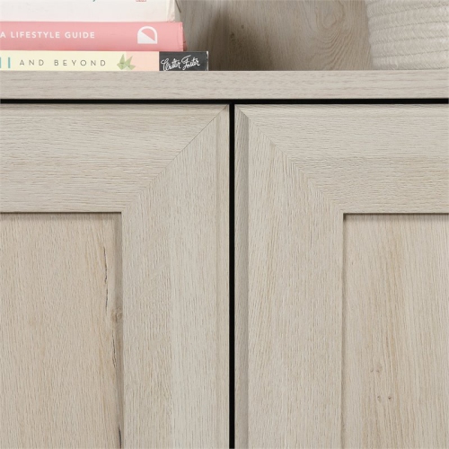 Pemberly Row Storage 3-Shelf 2-Door Tall Wood Bookcase in Chalked Chestnut
