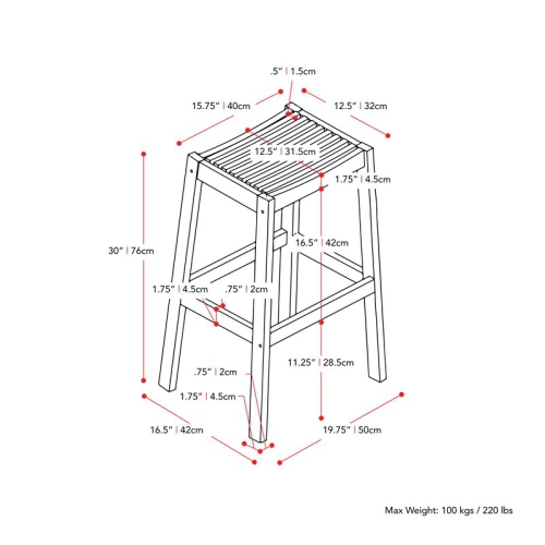 CorLiving Miramar White Washed Wood Outdoor Bar Stool