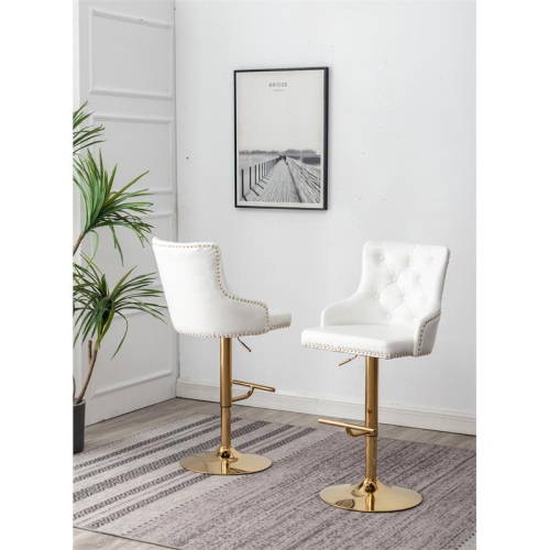 BEST MASTER  Brightcast 2-Piece Velvet Tufted Gold Bar Stools In In White