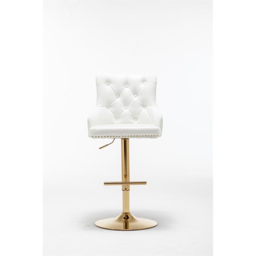 Brightcast 2-piece Velvet Tufted Gold Bar Stools in White