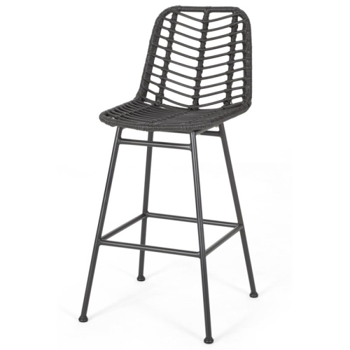 NOBLE HOUSE  Sawtelle Outdoor Wicker Barstool In Gray And Black (Set Of 2)