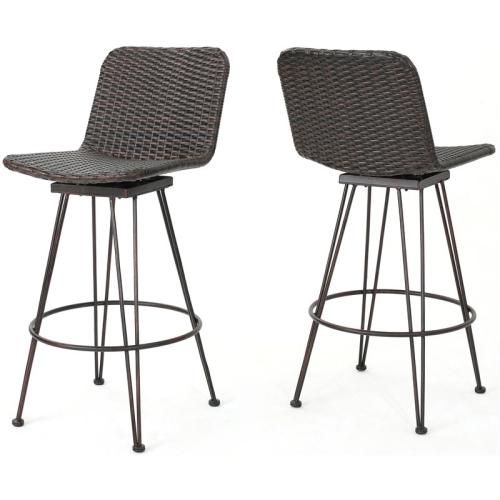 NOBLE HOUSE  Torrey Wicker Barstool With Black Brush Copper Iron Frame (Set Of 2)