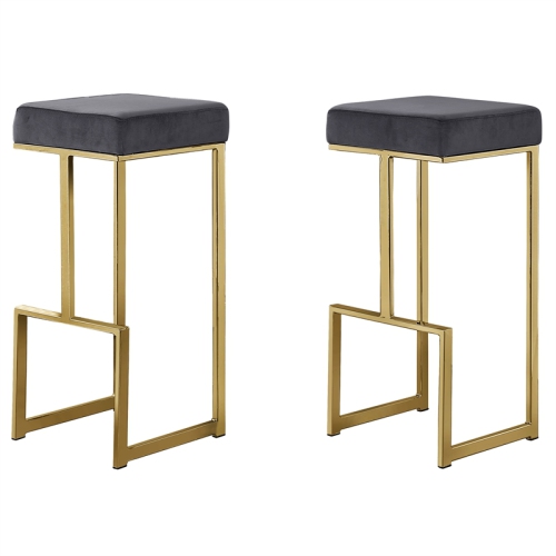 Dorrington Modern Velvet Backless Bar Stool in Gray/Gold