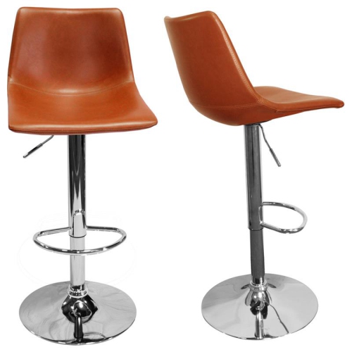 Best Master Jimmy Dean Faux Leather, Brown Leather Adjustable Swivel Bar Stools
