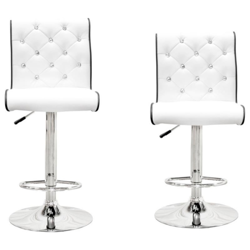 BEST MASTER  Swivel Bar Stool With Crystal And Tufted Look In (Set Of 2) In White