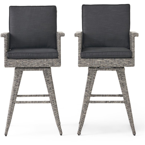 NOBLE HOUSE  Puerta Mixed Black Wicker Barstools (Set Of 2)