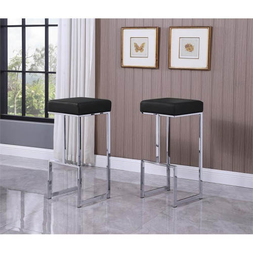 Dorrington Modern Faux Leather Backless Bar Stool in Black/Silver
