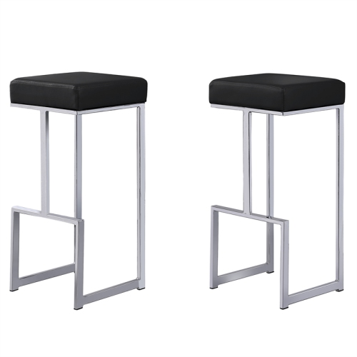 Dorrington Modern Faux Leather Backless Bar Stool in Black/Silver