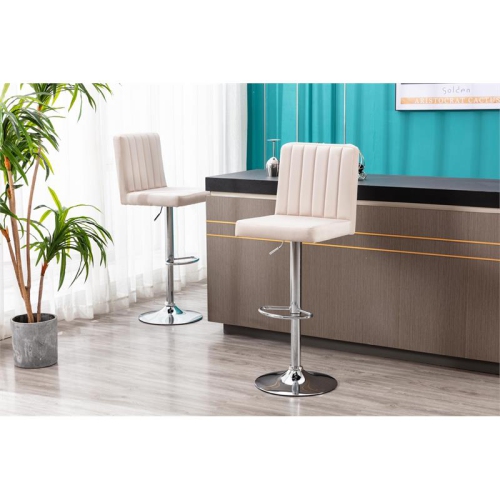 Yorkie Velvet Upholstered Modern Swivel Bar Stool in Beige (Set of 2